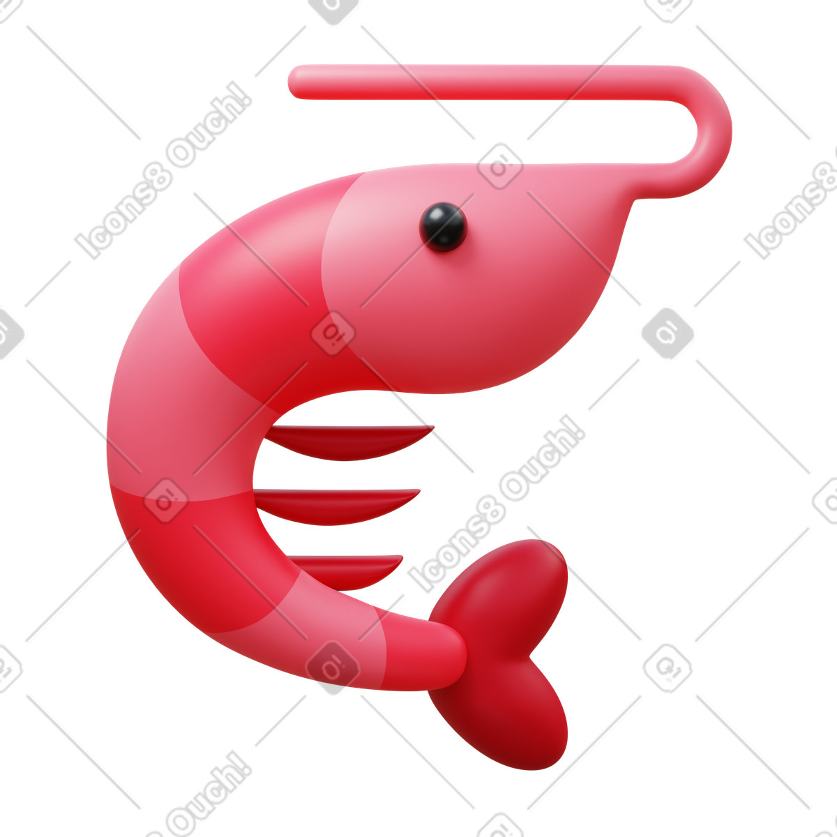 Prawn illustration in 3D Fluency style download in PNG, SVG
