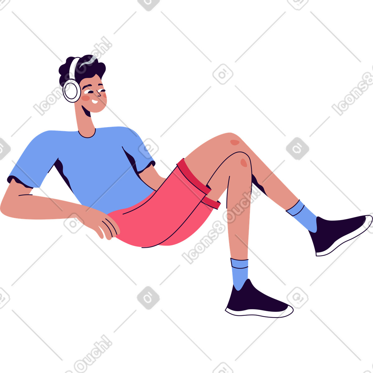 Ilustração de Cara deitado com fones ouvido em no estilo Martina para baixar em PNG, SVG