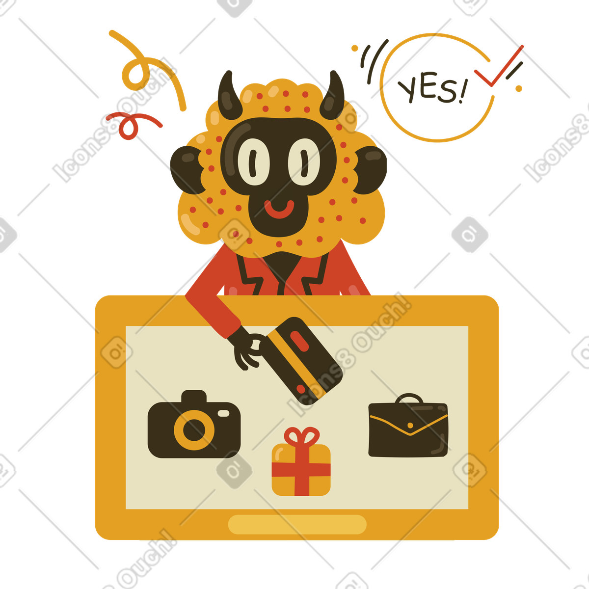 Personaggio che acquista cose online con la carta illustrazione in stile Arabica scarica in PNG, SVG