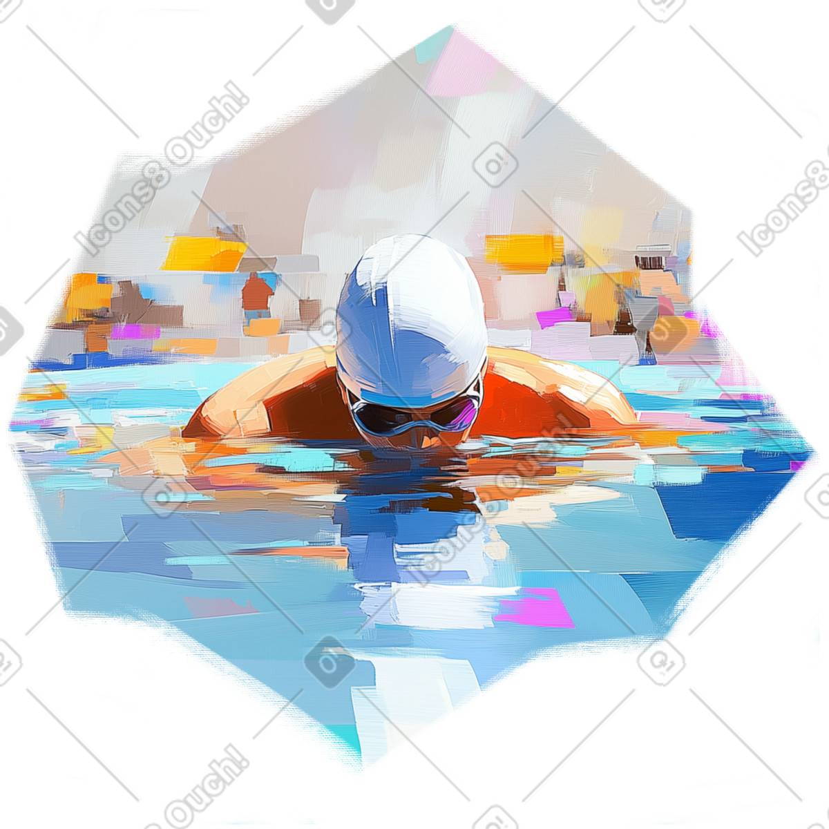 Oil painting of a man swimming in pool illustration Pictorial style download PNG, SVG
