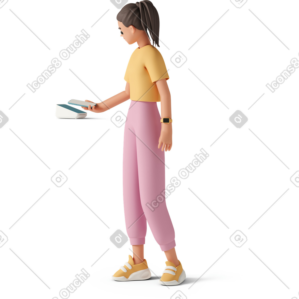 Girl with payment terminal illustration in PNG, SVG