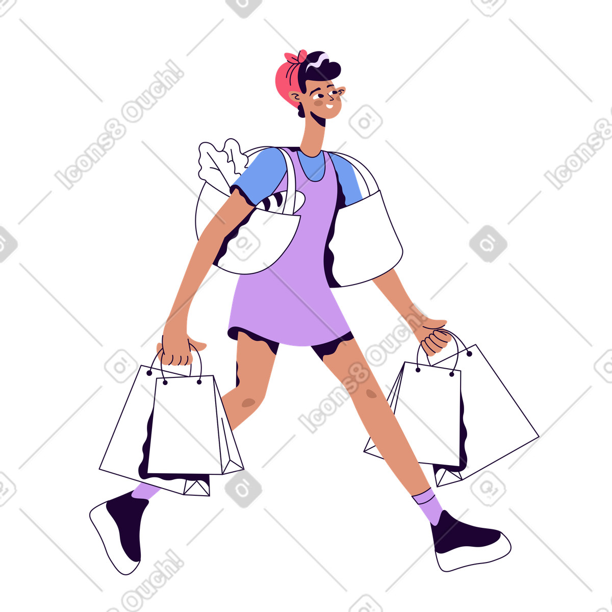 Illustration Fille avec des sacs fait du shopping dans le style Martina à télécharger aux formats PNG, SVG