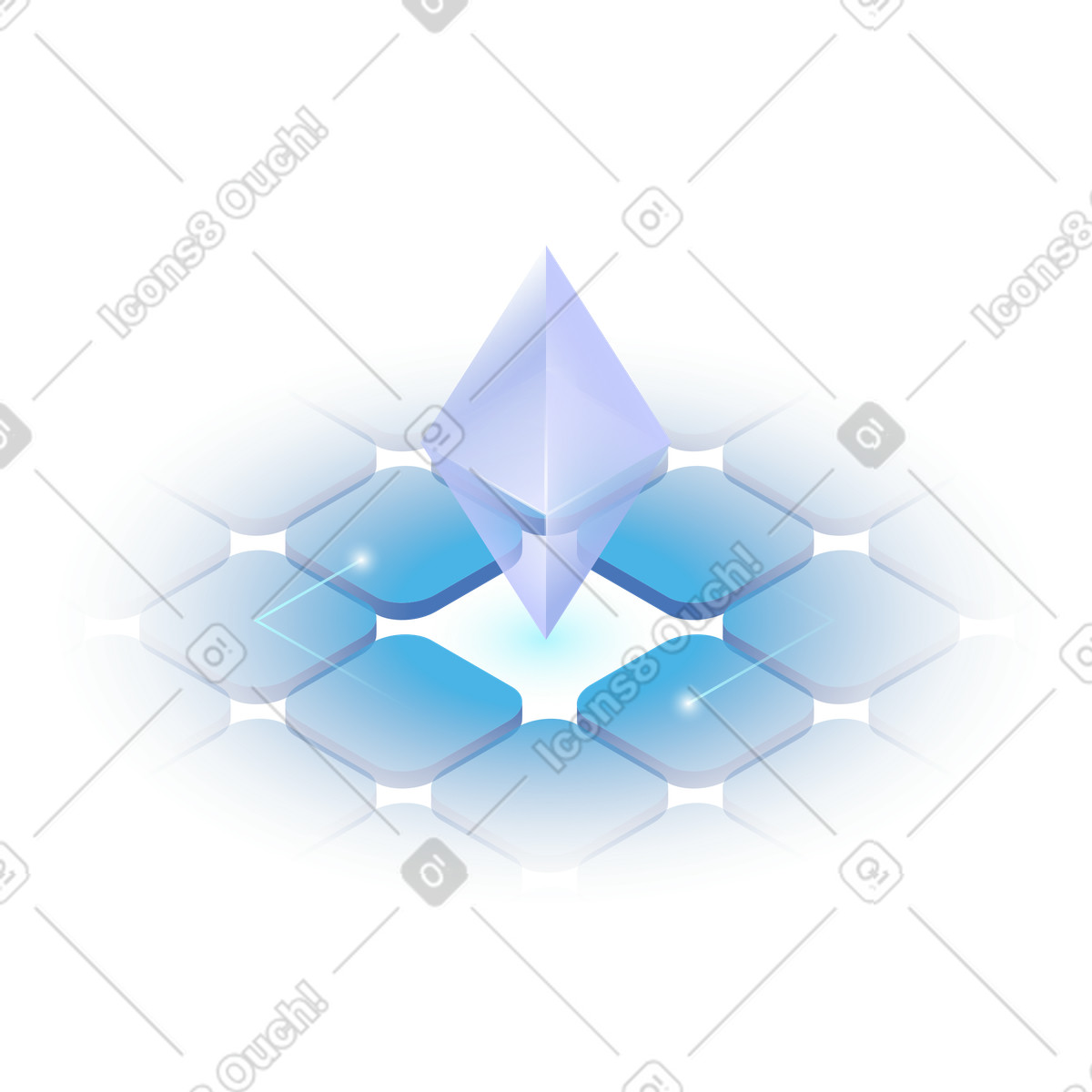 Illustration Defi ethereum token representing decentralized finance infrastructure and connectivity dans le style Quantum à télécharger aux formats PNG, SVG