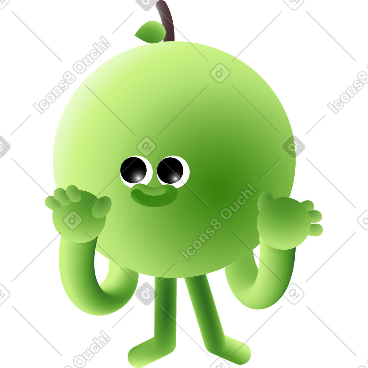 Ilustração de Maçã verde com olhos em PNG e SVG