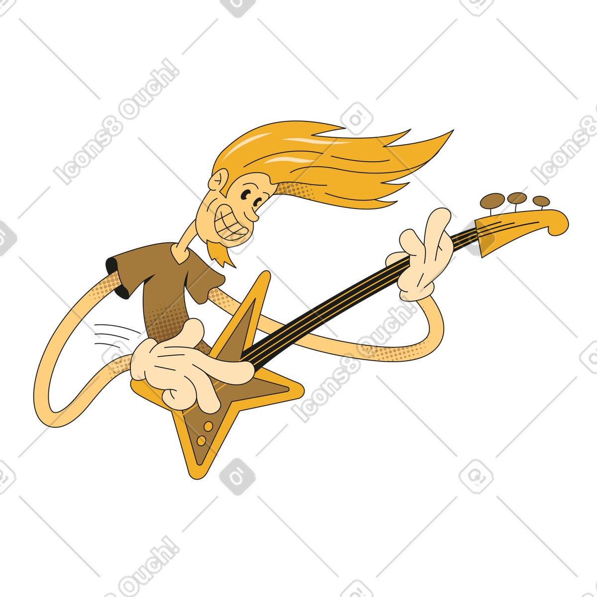 Playing electric guitar, Rock concert or music performance illustration in Rubber style download in PNG, SVG