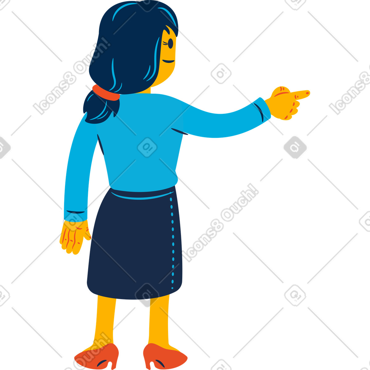 Woman pointing with her finger-Illustration im Flame-Stil als Download in PNG, SVG
