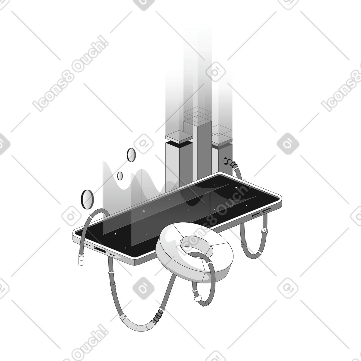 Mobile data analytics with futuristic infographics on smartphone illustration in style download in PNG, SVG