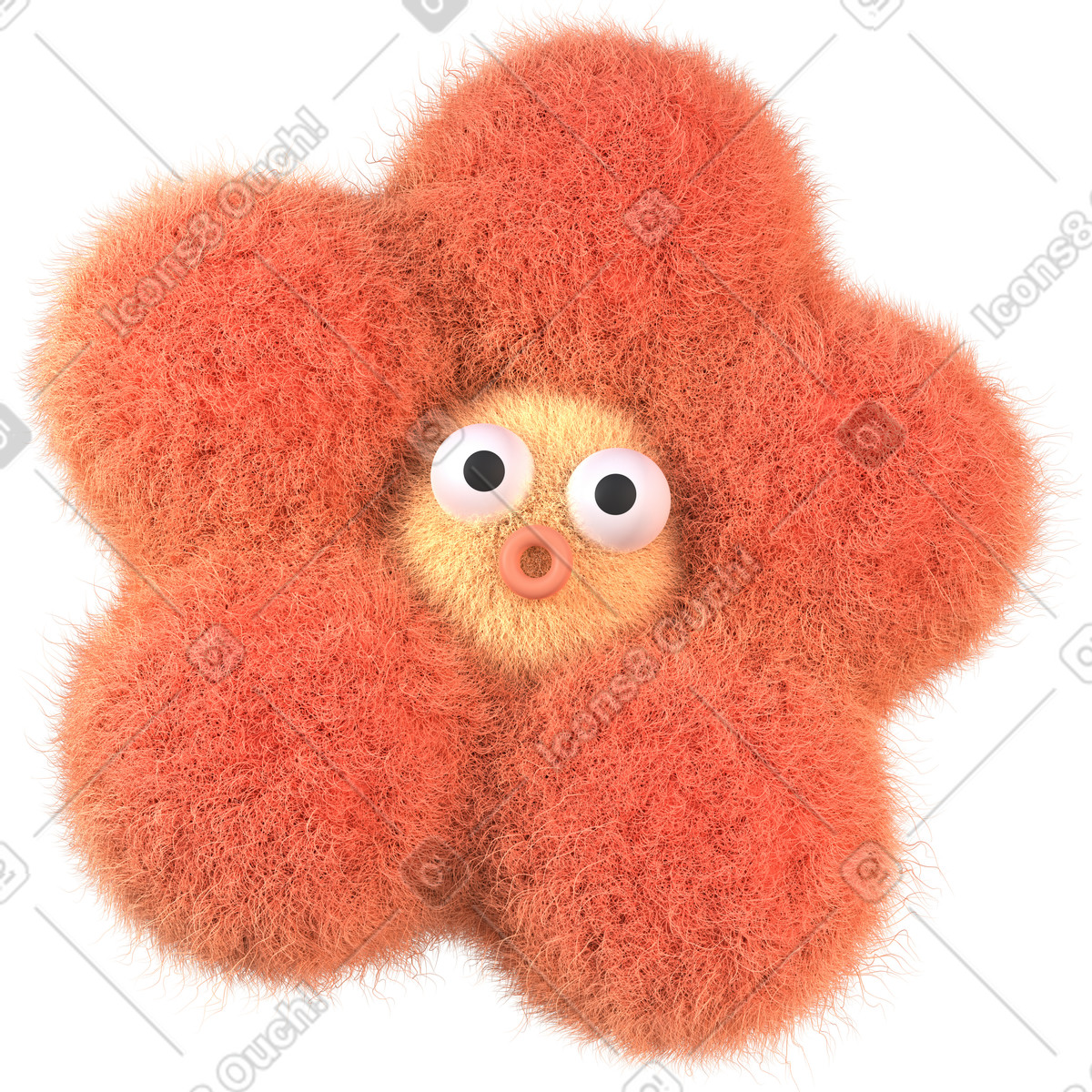 Fuzzy orange flower creature illustration in 3D Glassy style download in PNG, SVG