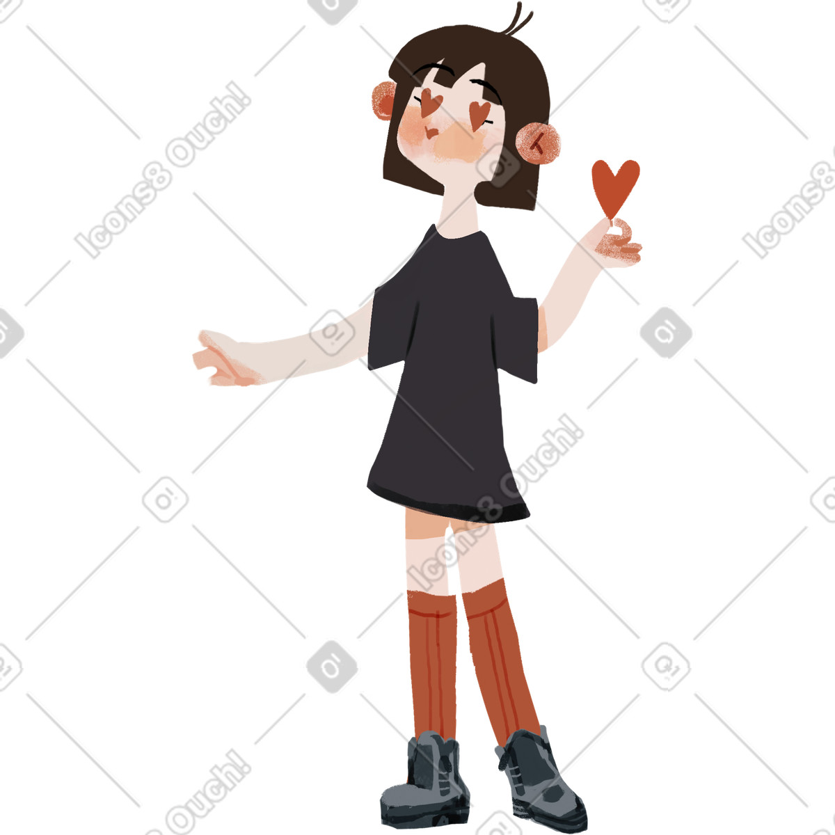 Ilustración Person with heart eyes holding red paper en estilo Ikigai a descargar en PNG y SVG