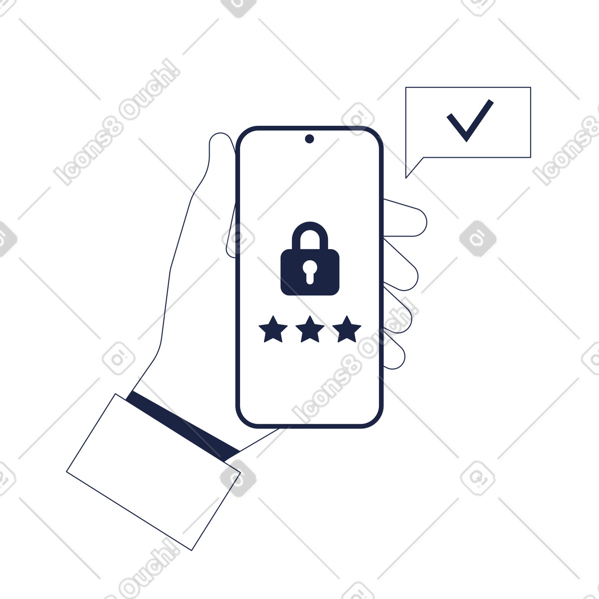 Phone with password lock screen, Digital security and access control illustration in Urban Line style download in PNG, SVG