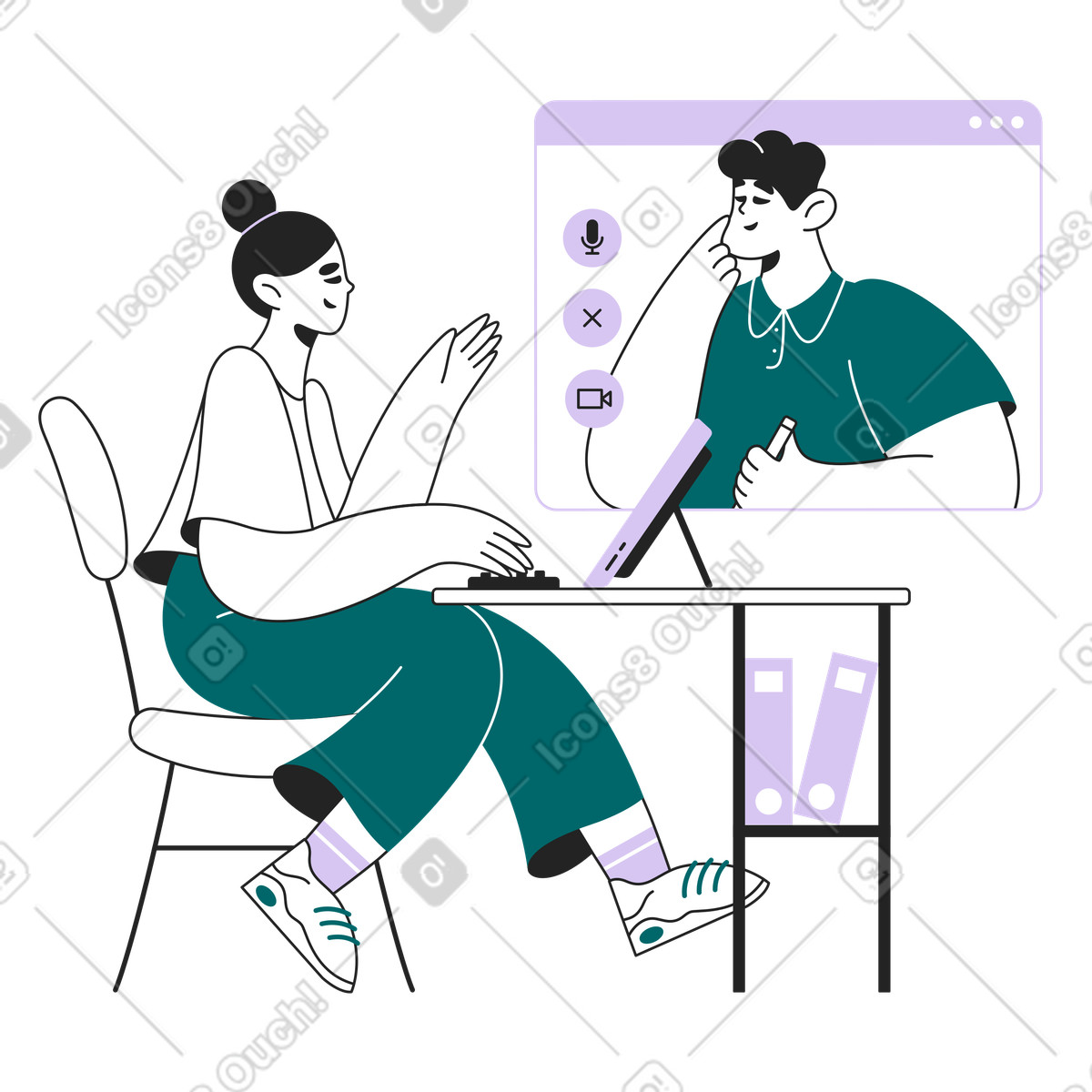 下载 Sammy Line 风格的 HR conducting virtual interview via laptop, Digital recruitment and online hiring 插画，支持 PNG、SVG 格式