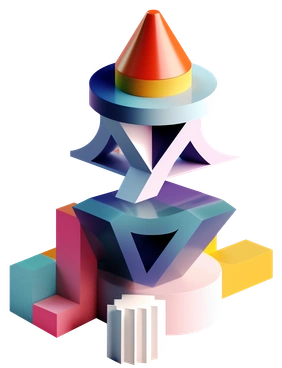 A colorful abstract sculpture with geometric shapes - 3D Construction style illustration