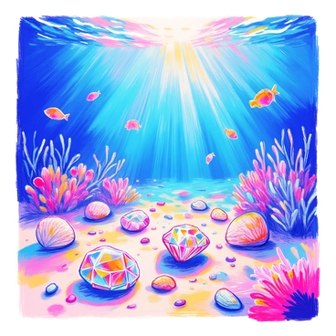 Diamonds scattered across the ocean floor, illuminated by sunbeams filtering through water