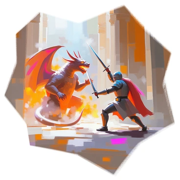 An ancient fresco depicting a Balrog battling a hero in a grand hall
