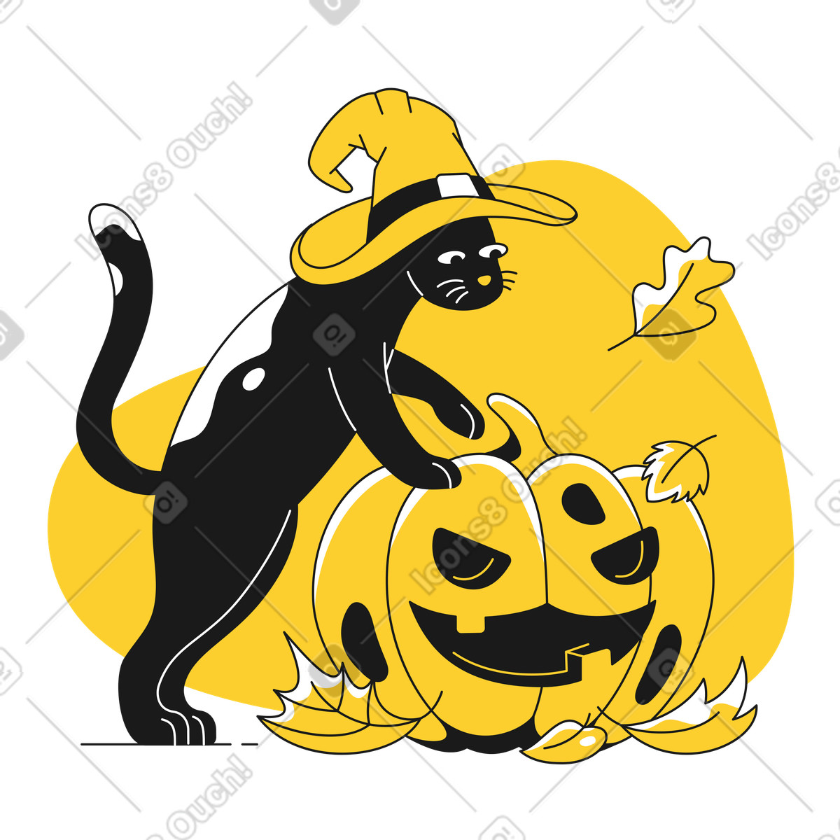 Ilustração de Gato bruxa com abóbora halloween em no estilo Taxi para baixar em PNG, SVG
