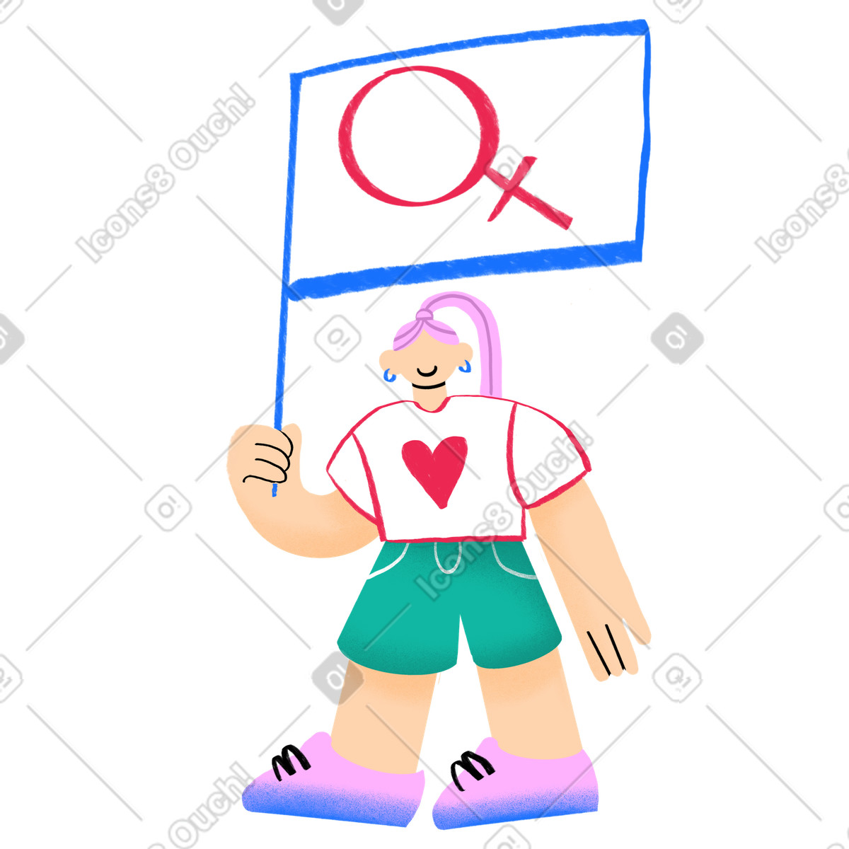 Ilustración Woman holding flag with female symbol en estilo Bonny a descargar en PNG y SVG