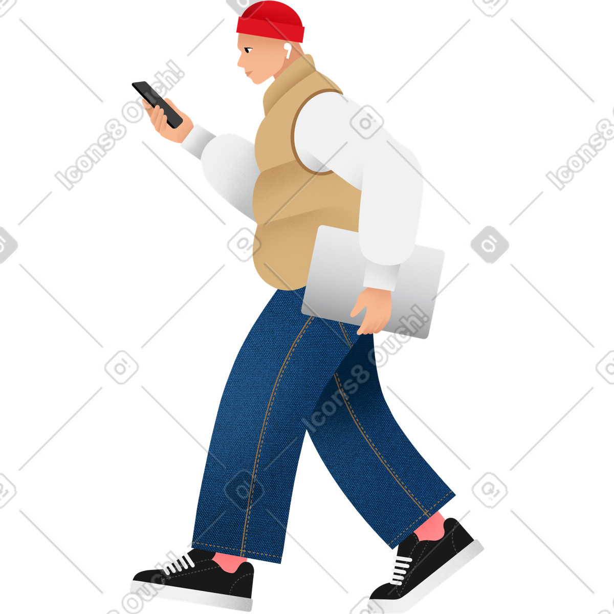 Illustration Young man walking dans le style Patchwork à télécharger aux formats PNG, SVG