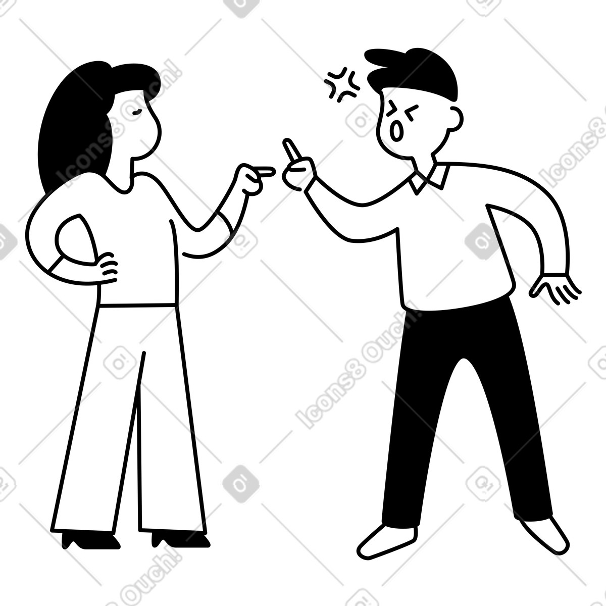 Иллюстрация Сolleagues pointing fingers during heated workplace disagreement в стиле Notion Line Art — скачать в форматах PNG, SVG