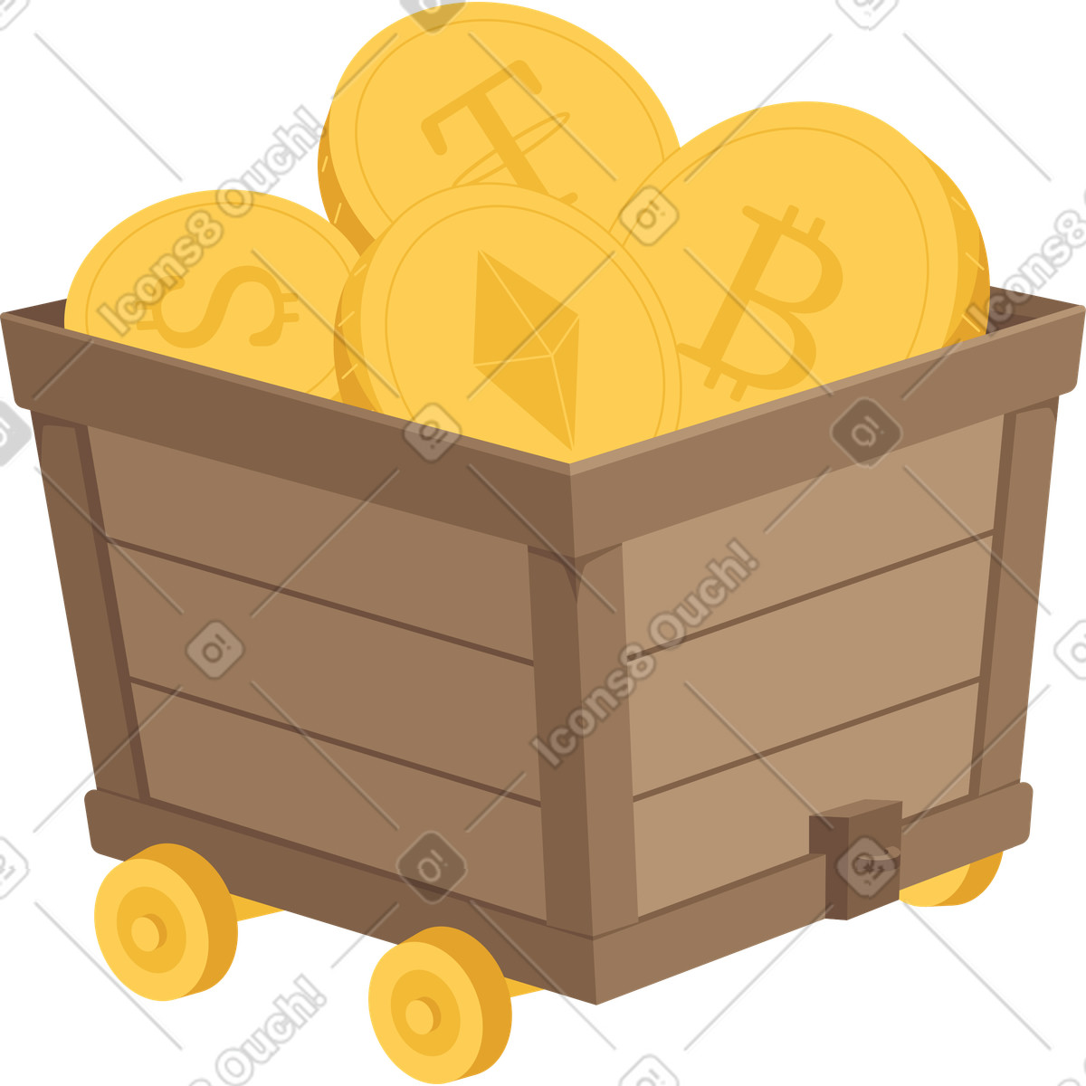 Minecart with cryptocurrency illustration in PNG, SVG