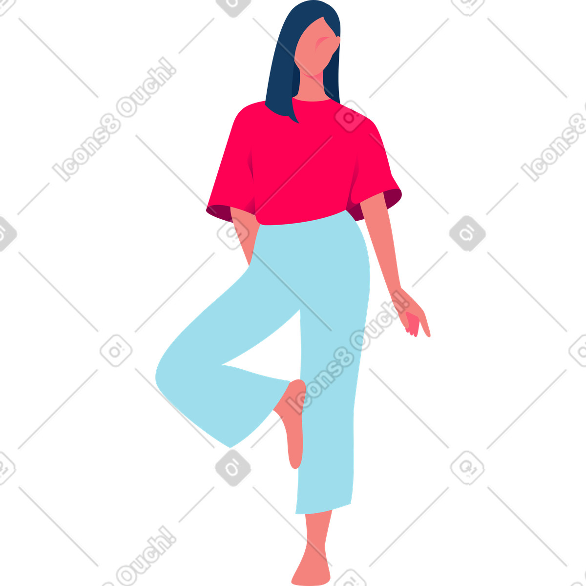 Ilustración Mujer joven de pie sobre una pierna en estilo Daily a descargar en PNG y SVG