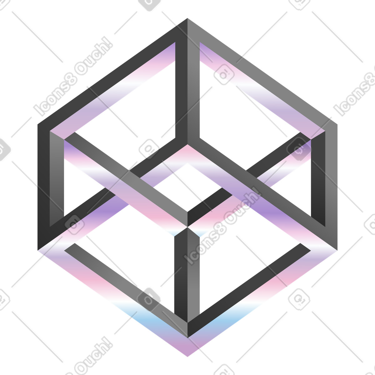 Illustration Cube impossible à arêtes dégradées, illusion d'optique et perception dans le style télécharger aux formats PNG, SVG