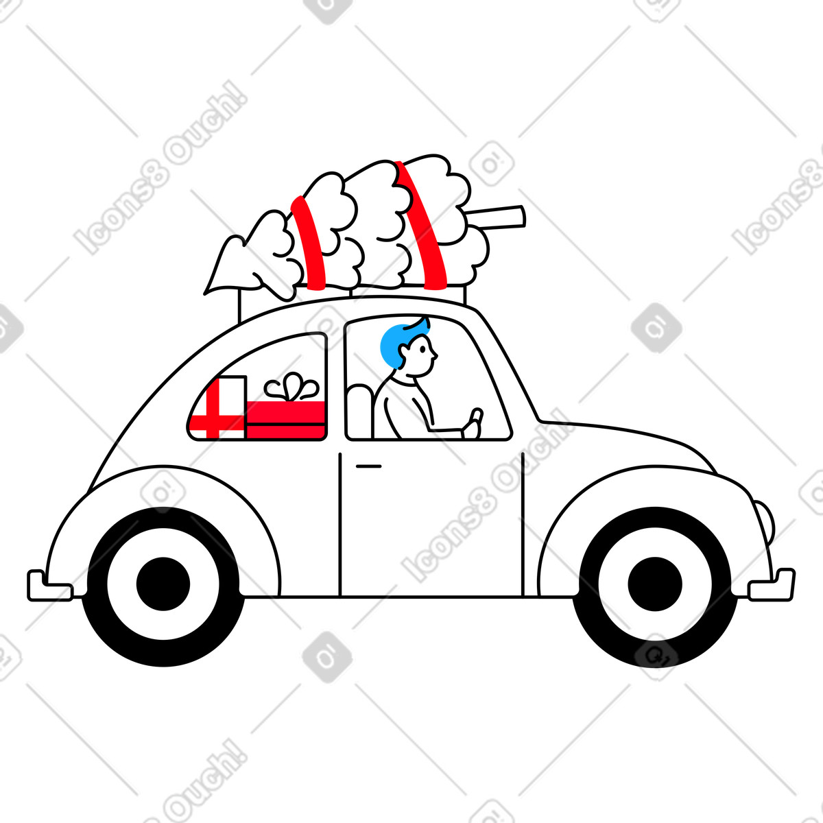 Man driving car full of christmas goods illustration in Transistor style download in PNG, SVG