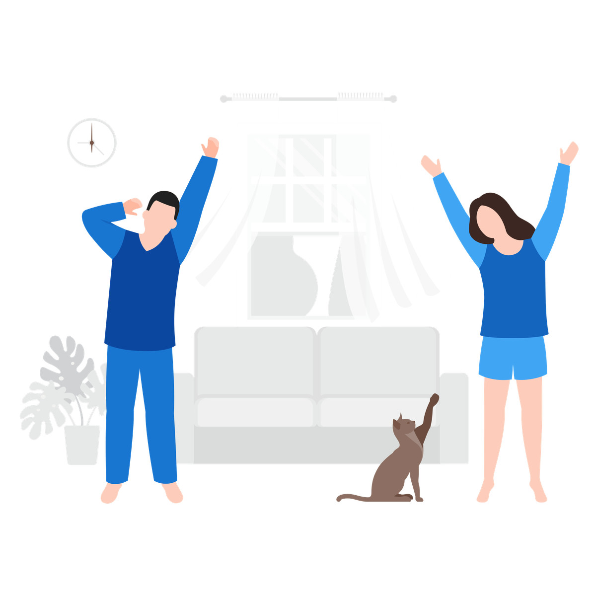 Ilustración Couple performing morning workout in their house en estilo Fogg a descargar en PNG y SVG