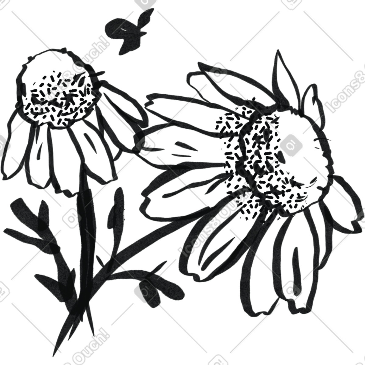Illustration Marguerite minimaliste noir d'encre dans le style Experimental à télécharger aux formats PNG, SVG