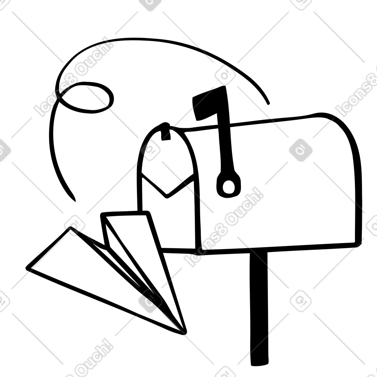 Flying paper plane mail and mailbox illustration in Journal style download in PNG, SVG