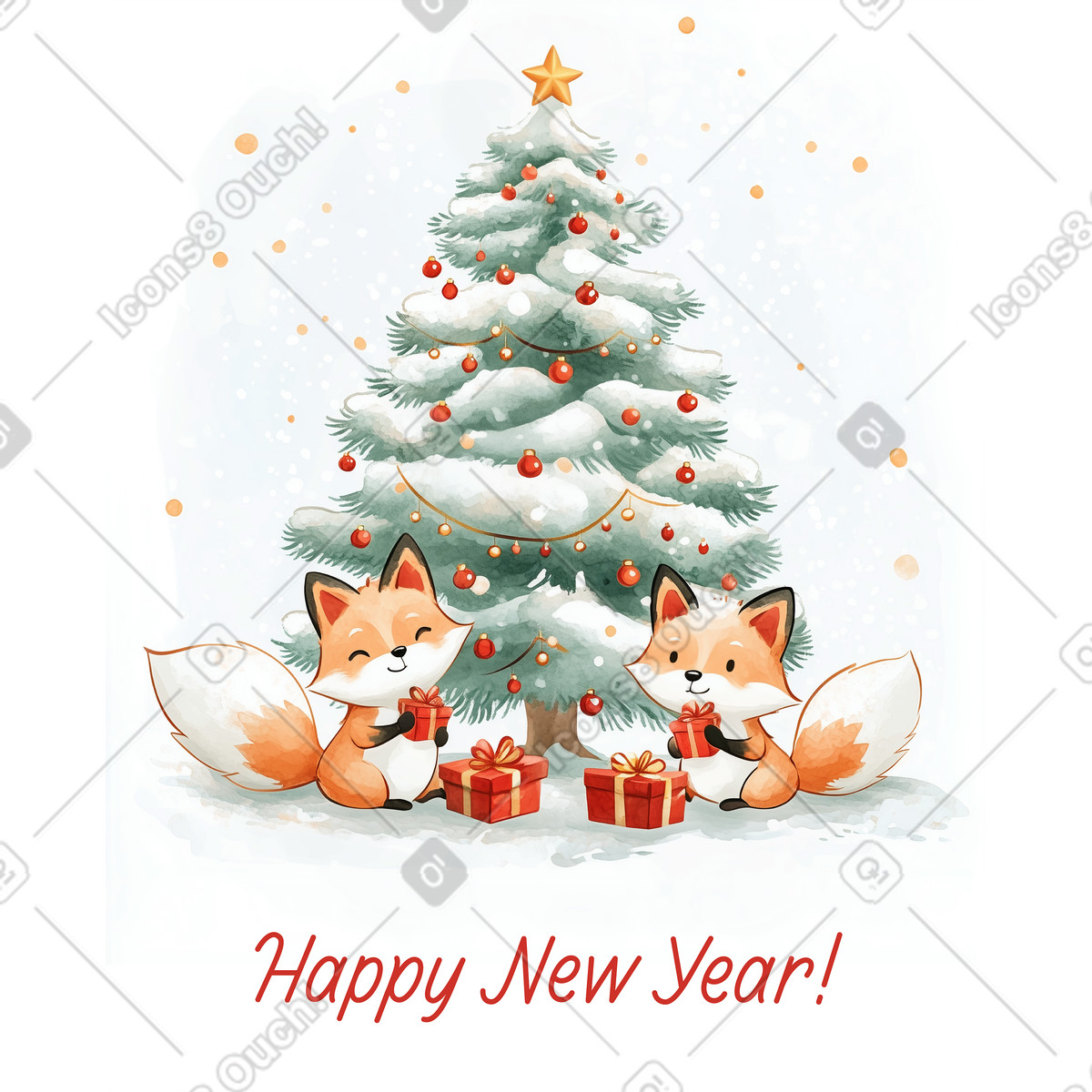 Postcard with Happy New Year lettering illustration in Postcards style download in PNG, SVG