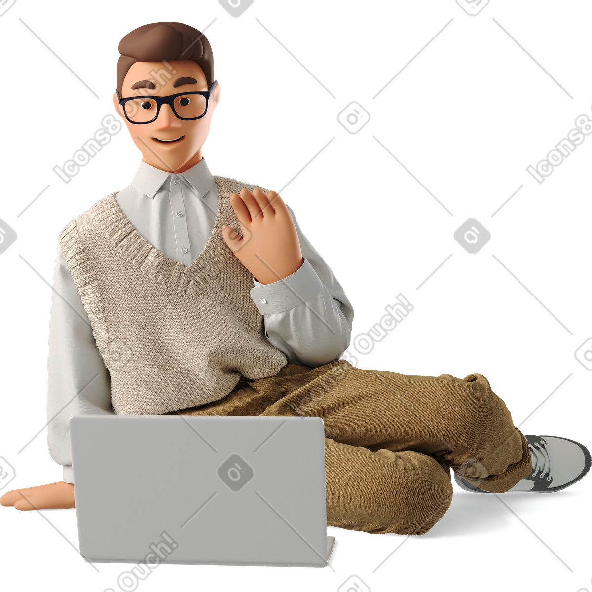 Young man chatting online illustrazione in stile 3D Business scarica in PNG, SVG