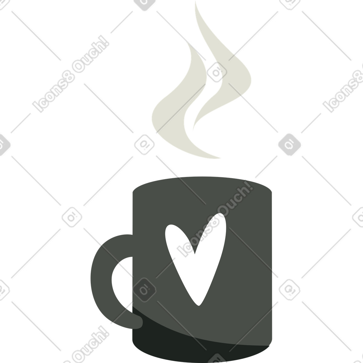 Tazza da caffè grigia con cuore illustrazione in stile Lagom scarica in PNG, SVG