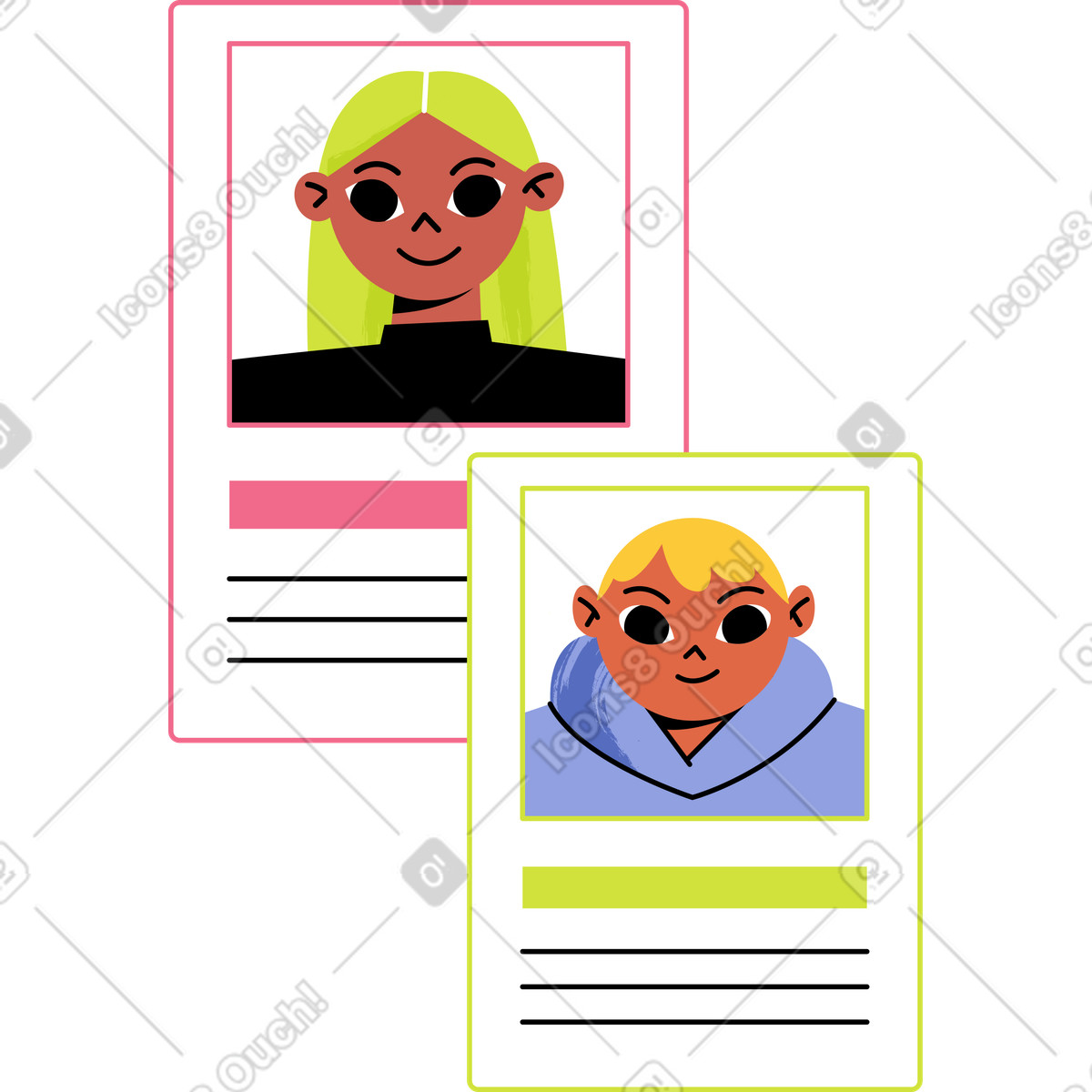 Ilustración Dos currículums en estilo Juicy a descargar en PNG y SVG