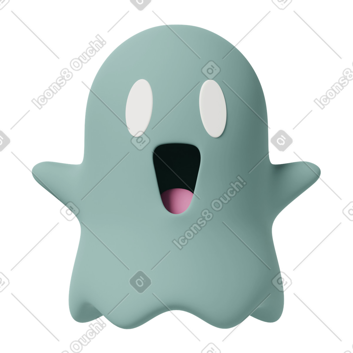下载 3D Casual life 风格的 Happy green ghost 插画，支持 PNG、SVG 格式