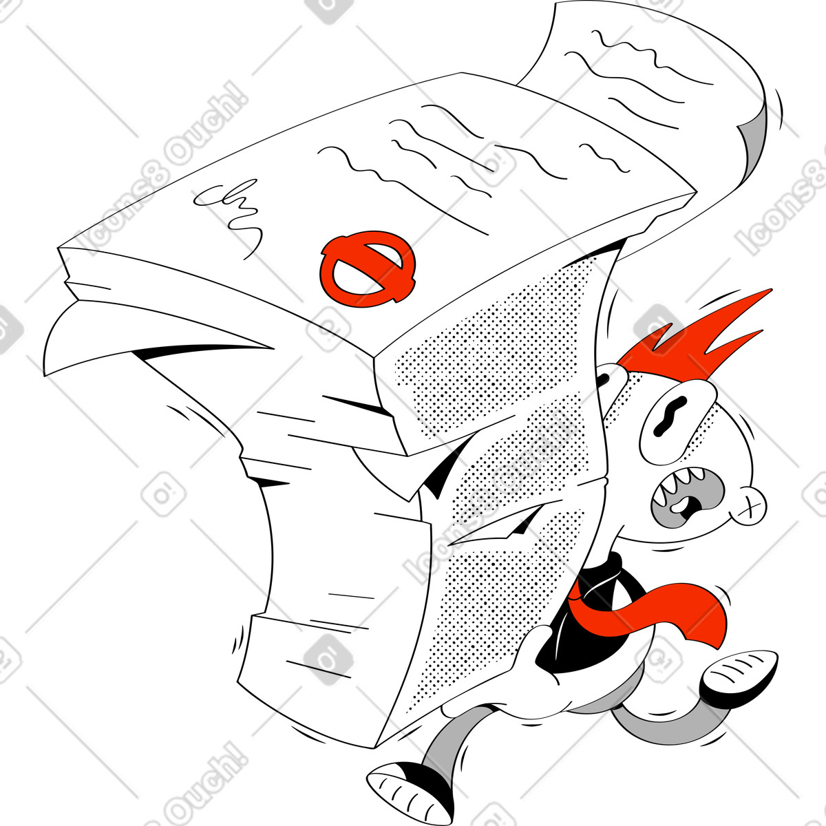 Running man with stack of papers-Illustration im Looney-Stil als Download in PNG, SVG