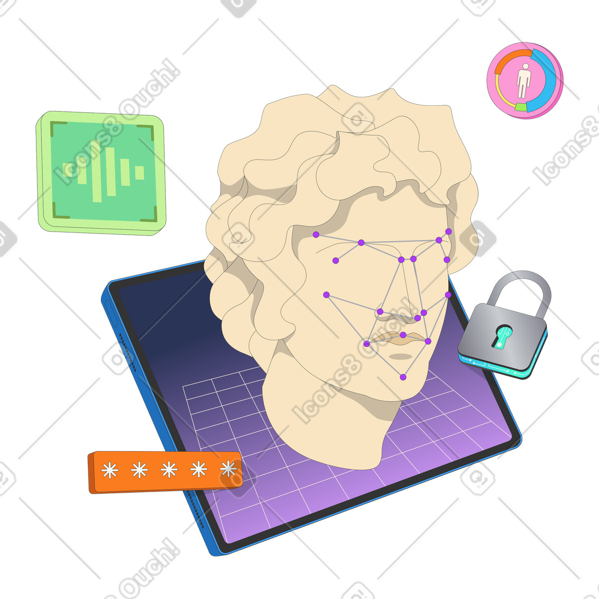 Ilustração de Autenticação biométrica e reconhecimento facial em no estilo Kit para baixar em PNG, SVG