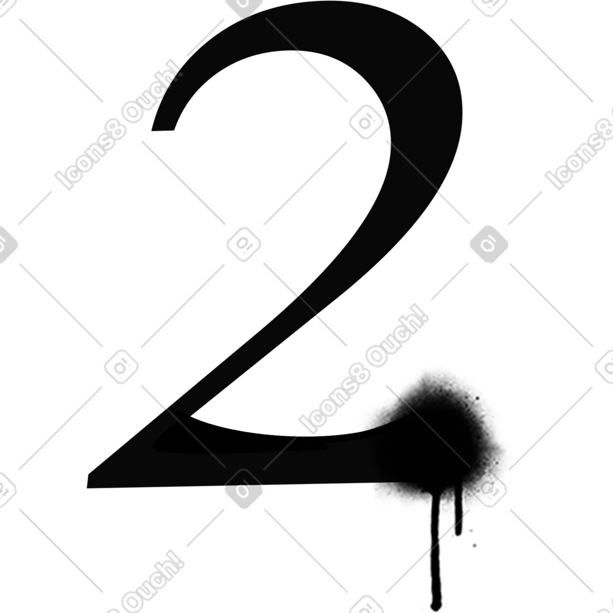 Black number two illustration in Jumble style download in PNG, SVG