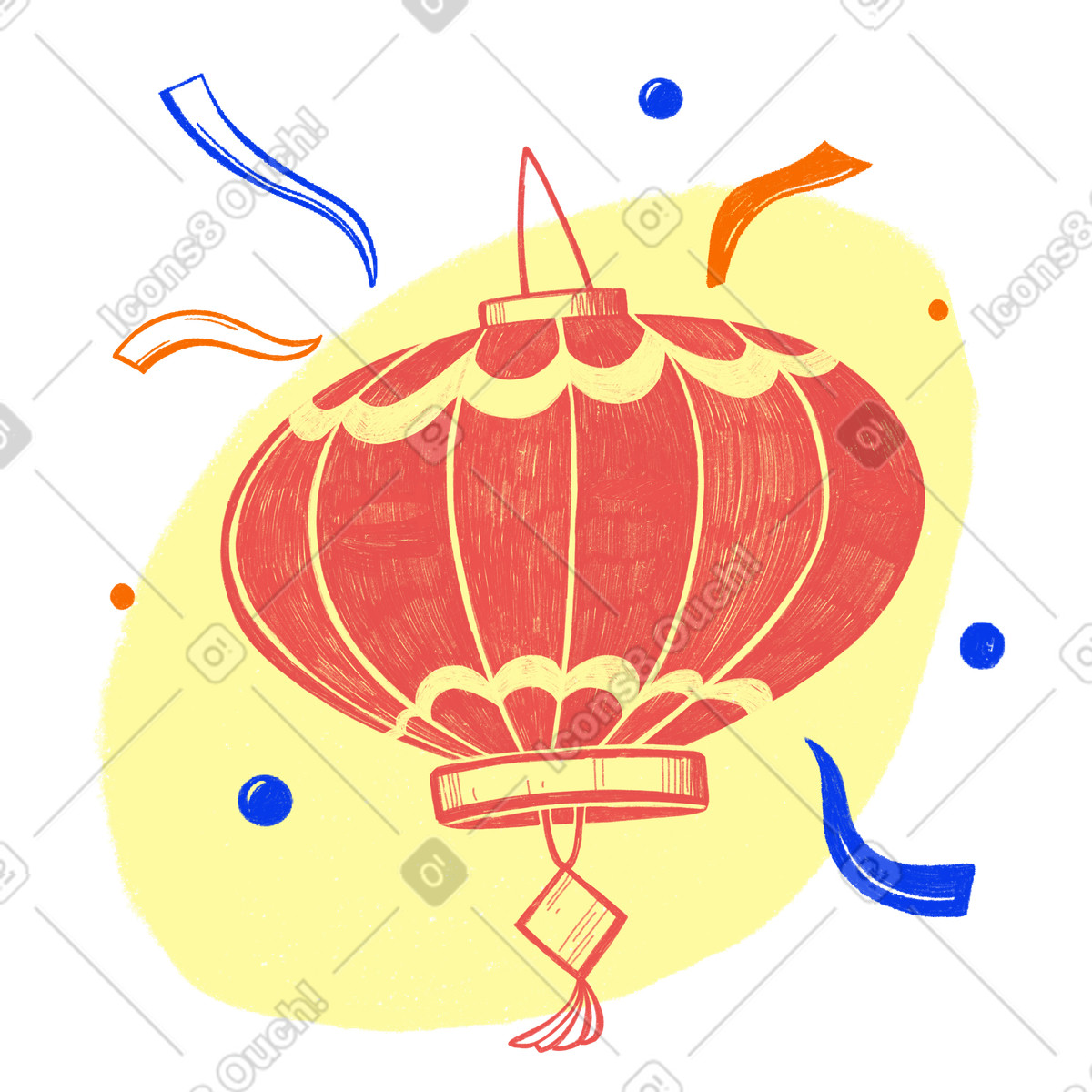 下载 Biro 风格的 Chinese red lantern with confetti 插画，支持 PNG、SVG 格式