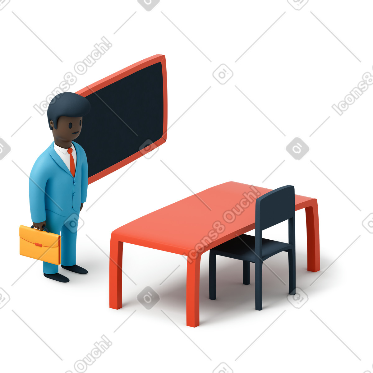 Illustration Enseignant noir dans une classe vide le style 3D Flame à télécharger aux formats PNG, SVG