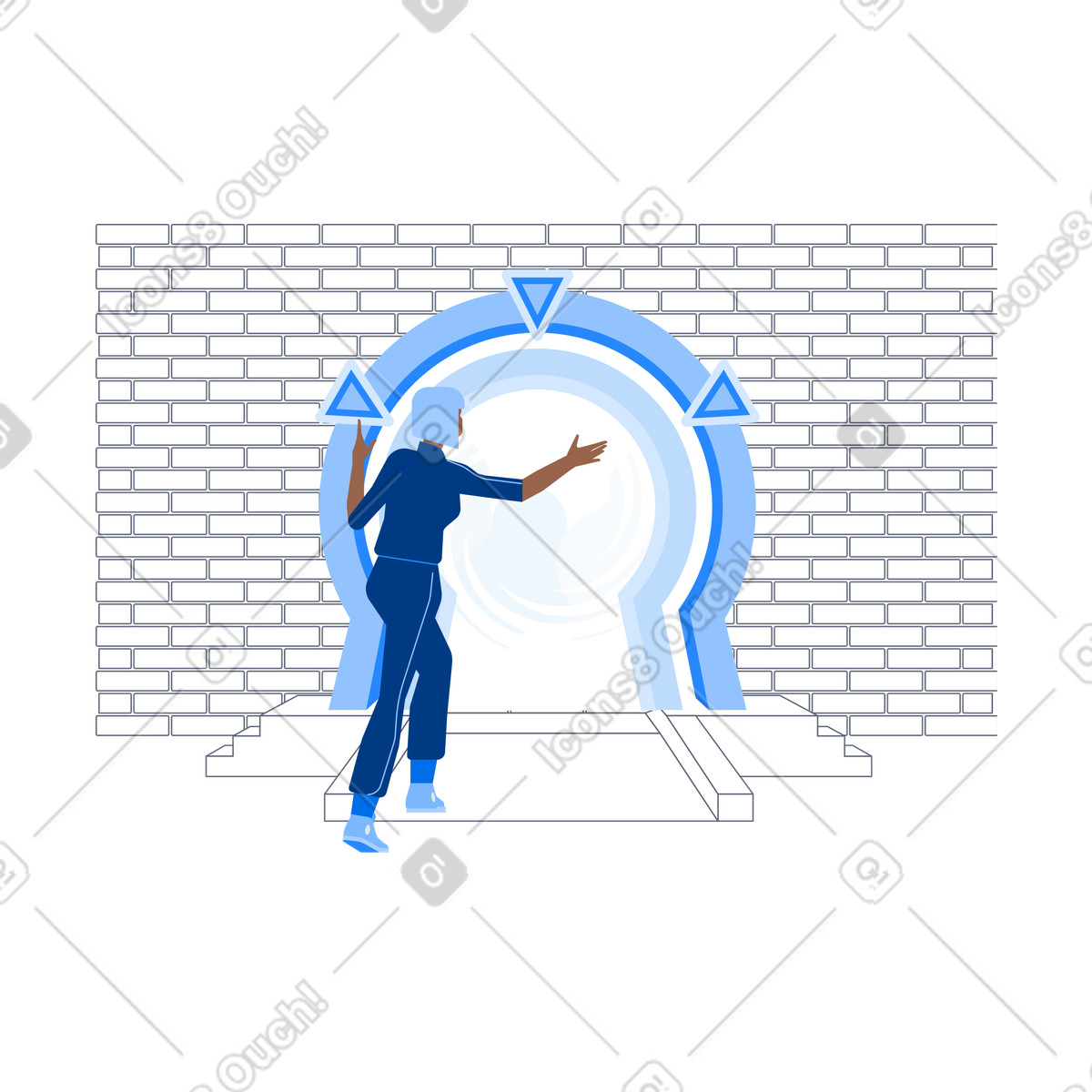 Traveler entering keyhole-shaped portal, Account signup concept illustrazione in stile Urban scarica in PNG, SVG