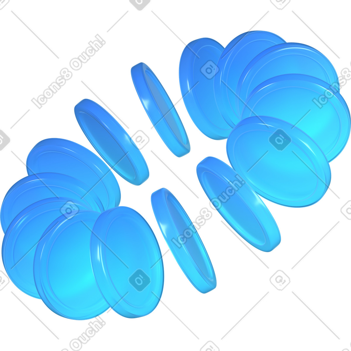 Ilustración animada Monedas azules abstractas en estilo 3D Glassy a descargar en GIF, Lottie (JSON), AE