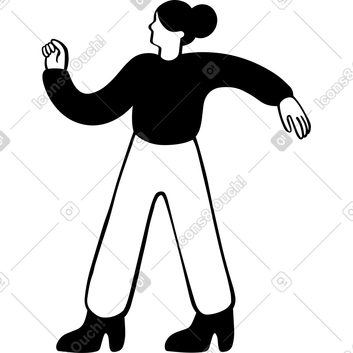 Ilustración Mujer de pie con las manos levantadas en estilo Journal a descargar en PNG y SVG