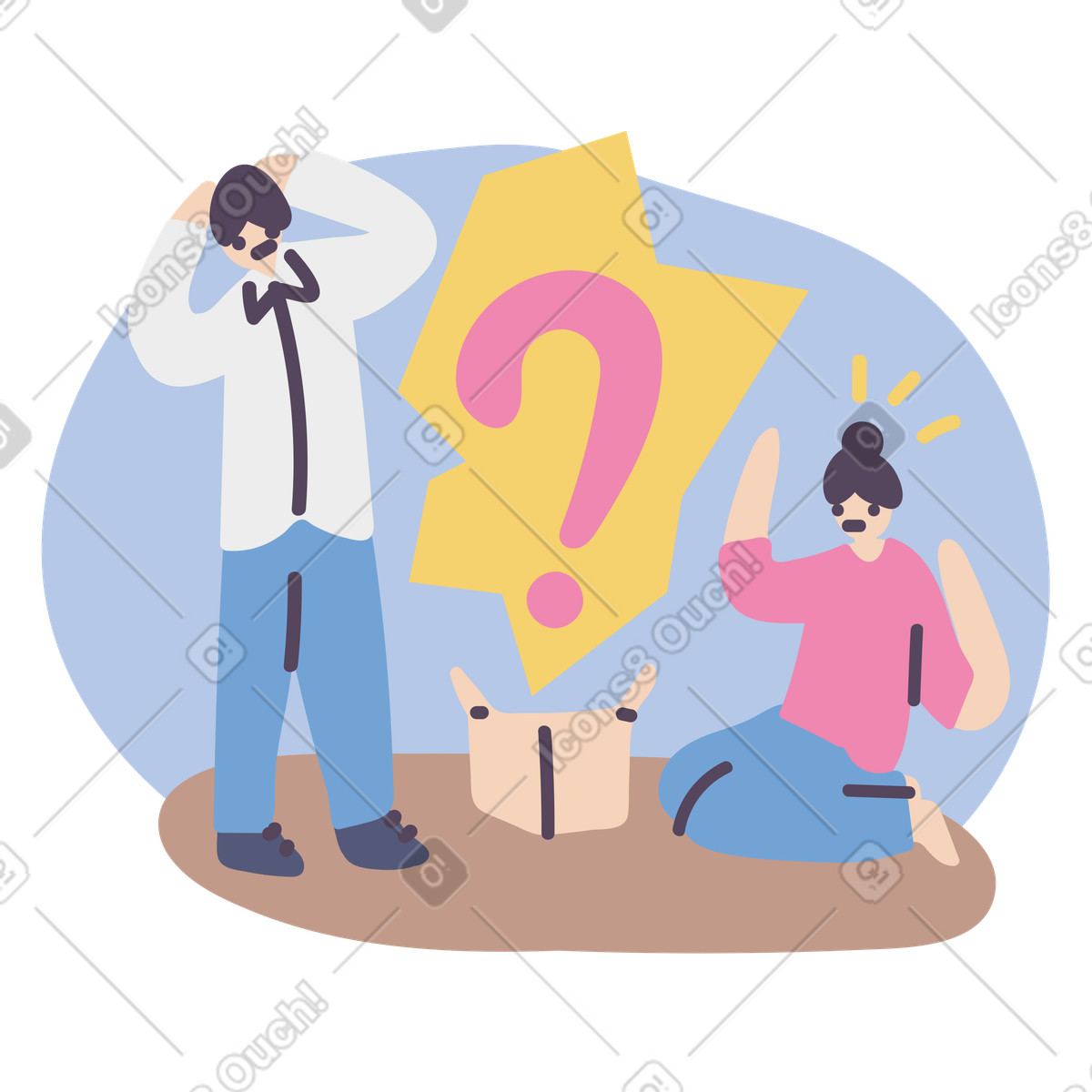 Couple stunned by an unexpected question from the box illustration in Pluto style download in PNG, SVG
