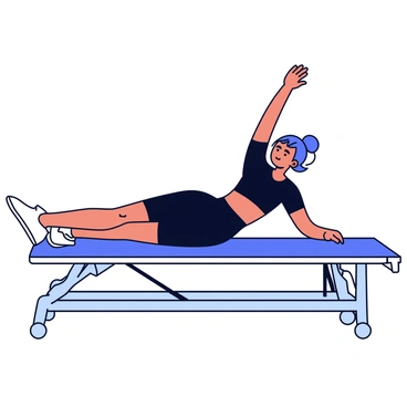 A woman is positioned on a reformer machine, engaging in a stretching exercise. She is wearing a fitted black athletic outfit. Her arms are extended above her head while her body is elongated, showcasing her flexibility. The reformer machine is a rectangular shape with adjustable straps and pulleys. The background is simple, ensuring the woman's form and the reformer are the main focus of the illustration.