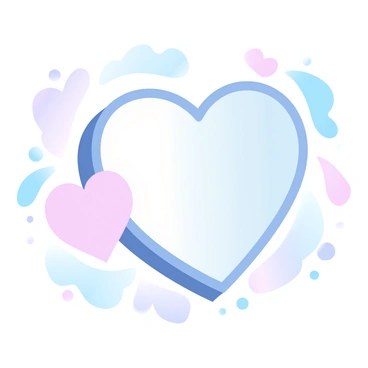 A large heart filled with gradient pastel colors is centered in the image. The heart has thick outlines that emphasize its shape. Surrounding the heart are smaller hearts in varying sizes, also filled with gradient pastel colors. The background consists of abstract shapes in soft pastel tones that complement the heart. The composition creates a lively and playful atmosphere.