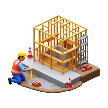 A contractor examining the foundation of a new residential building