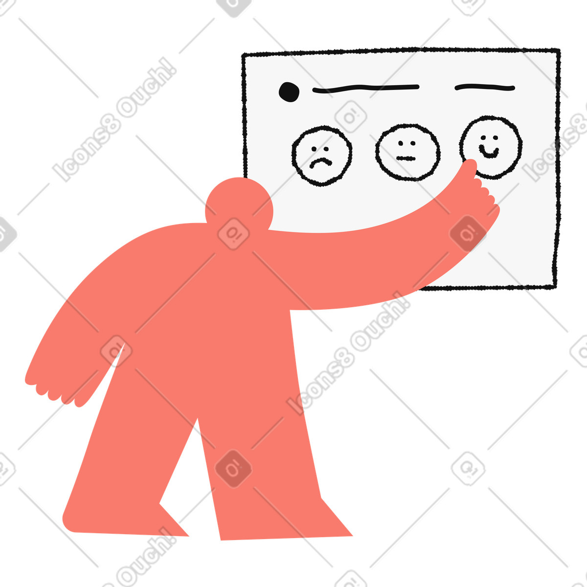 Ilustração de Feedback character selecting happy face on customer satisfaction rating board em no estilo Bold People para baixar em PNG, SVG