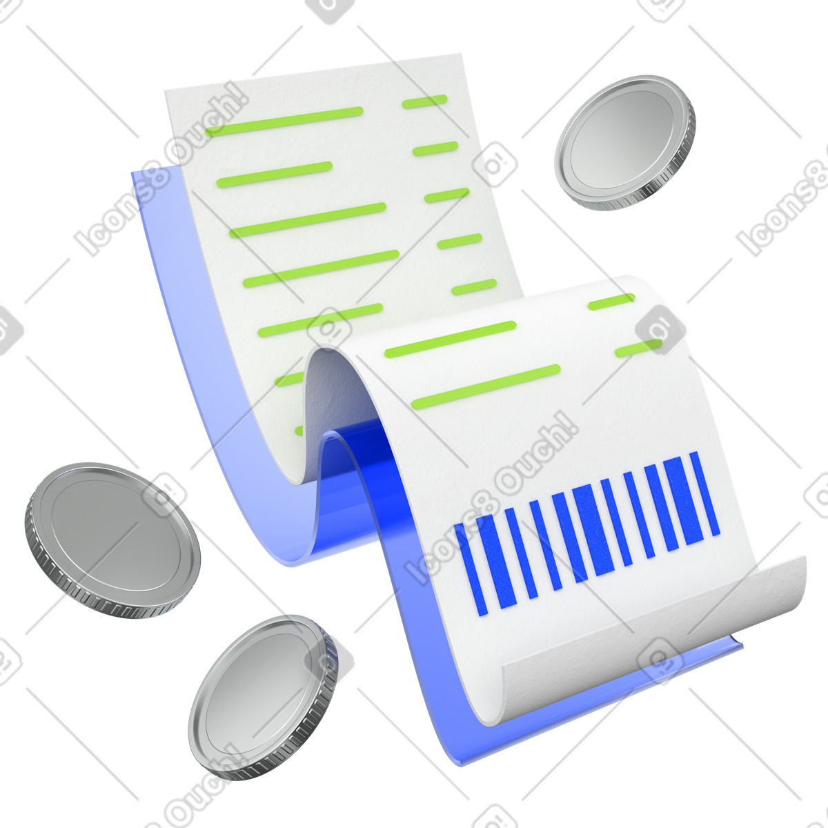Shopping receipt with coins illustration showing detailed clipart in PNG SVG