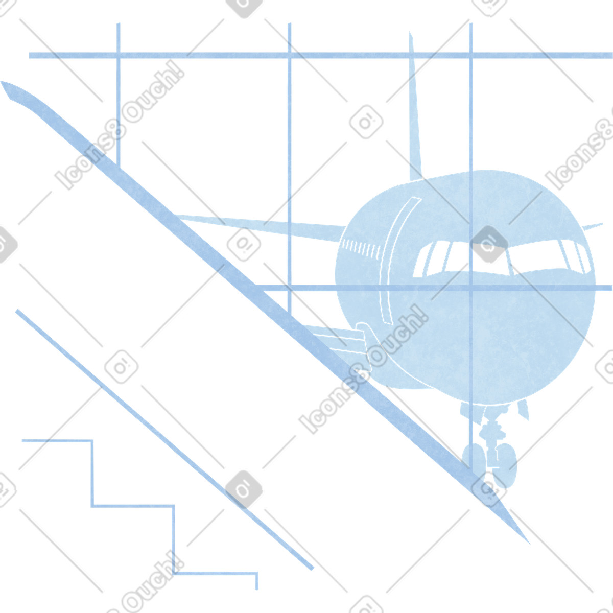 Airport view with staircase and airplane illustration clipart PNG graphics