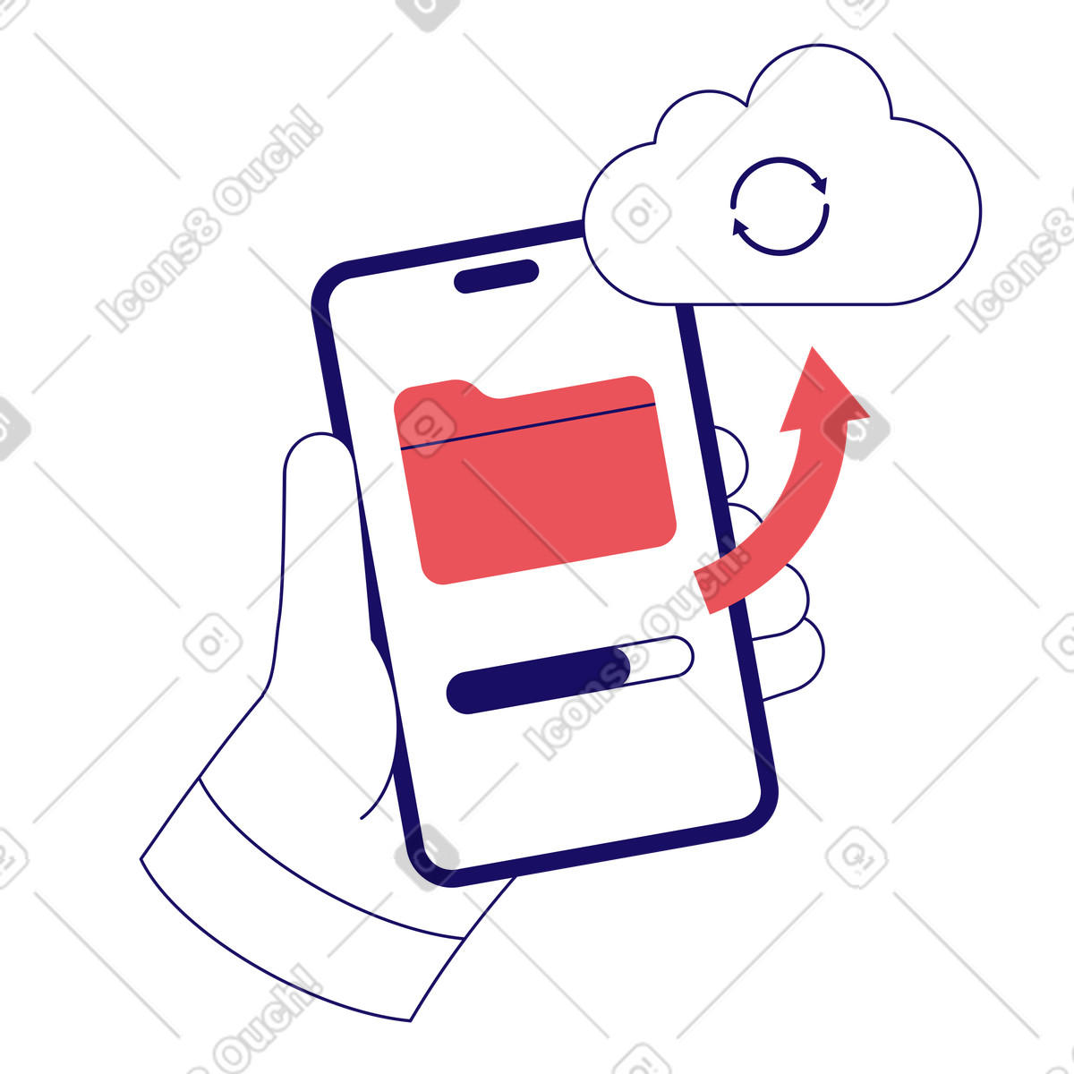Ilustração de Carregar dados para a nuvem no telefone em estilo Bendy baixar em PNG, SVG